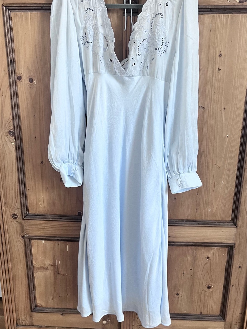 Free People Pale Blue Lace-Trim Long Sleeve Midi Dress